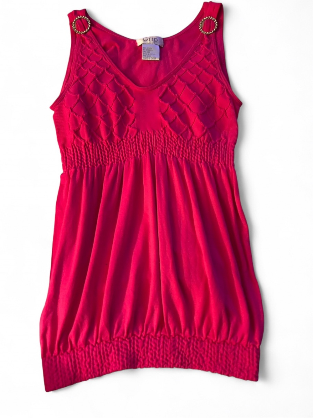 Women's Hot Pink Smocked Tank Top with Ring Detail